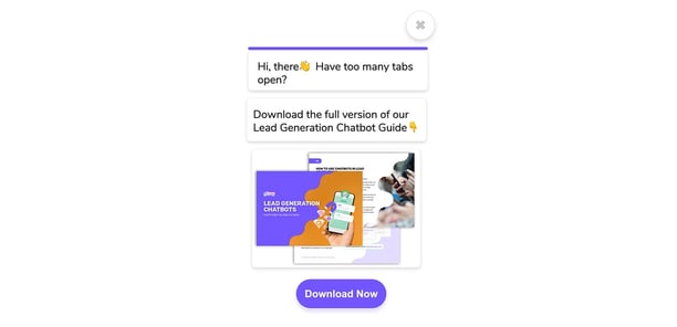 Lead generation chatbot proposing to download a guide.